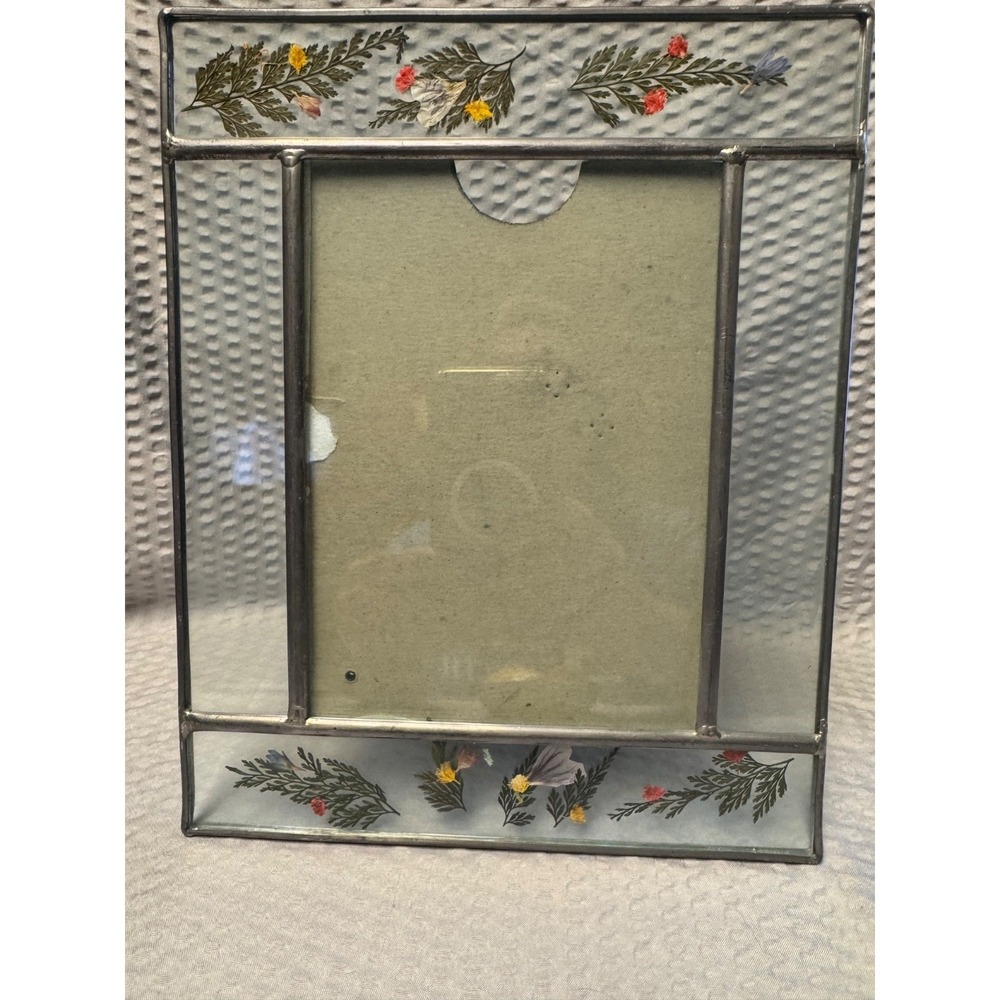Vintage Pressed Flower Picture Frame Leaded Glass fits 3.5"x5" or larger 1980s